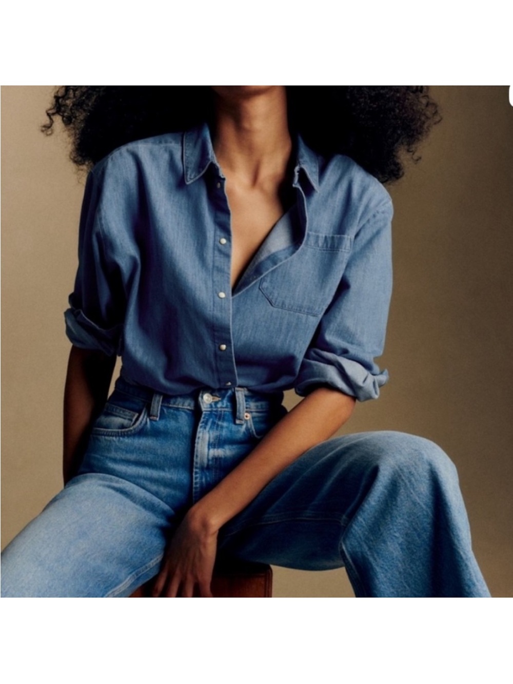 SEZANE Max Denim Shirt Pearl Snap Buttons Sz 38 / US 6